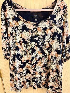 J. Jill Navy Blue Floral Cotton Short Sleeve Top